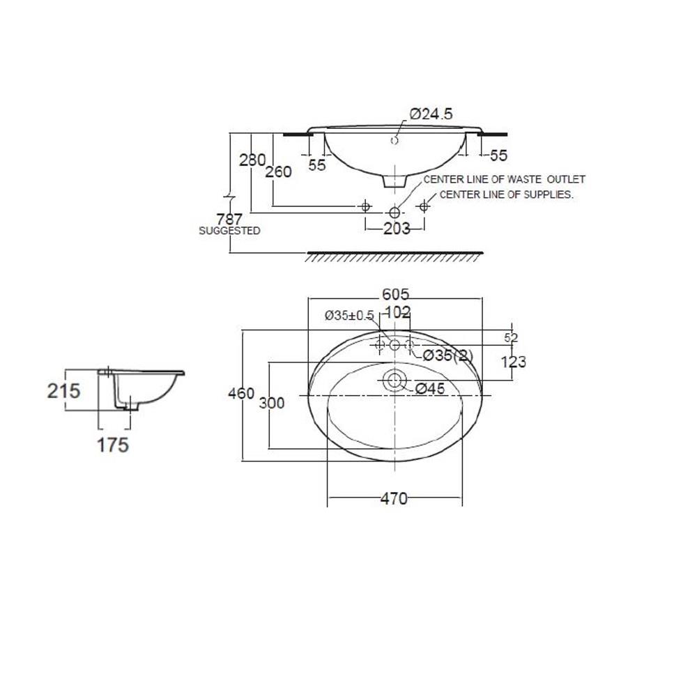 อ่างล้างหน้าฝังบนเคาน์เตอร์ AMERICAN STANDARD TF-0477 สีขาว