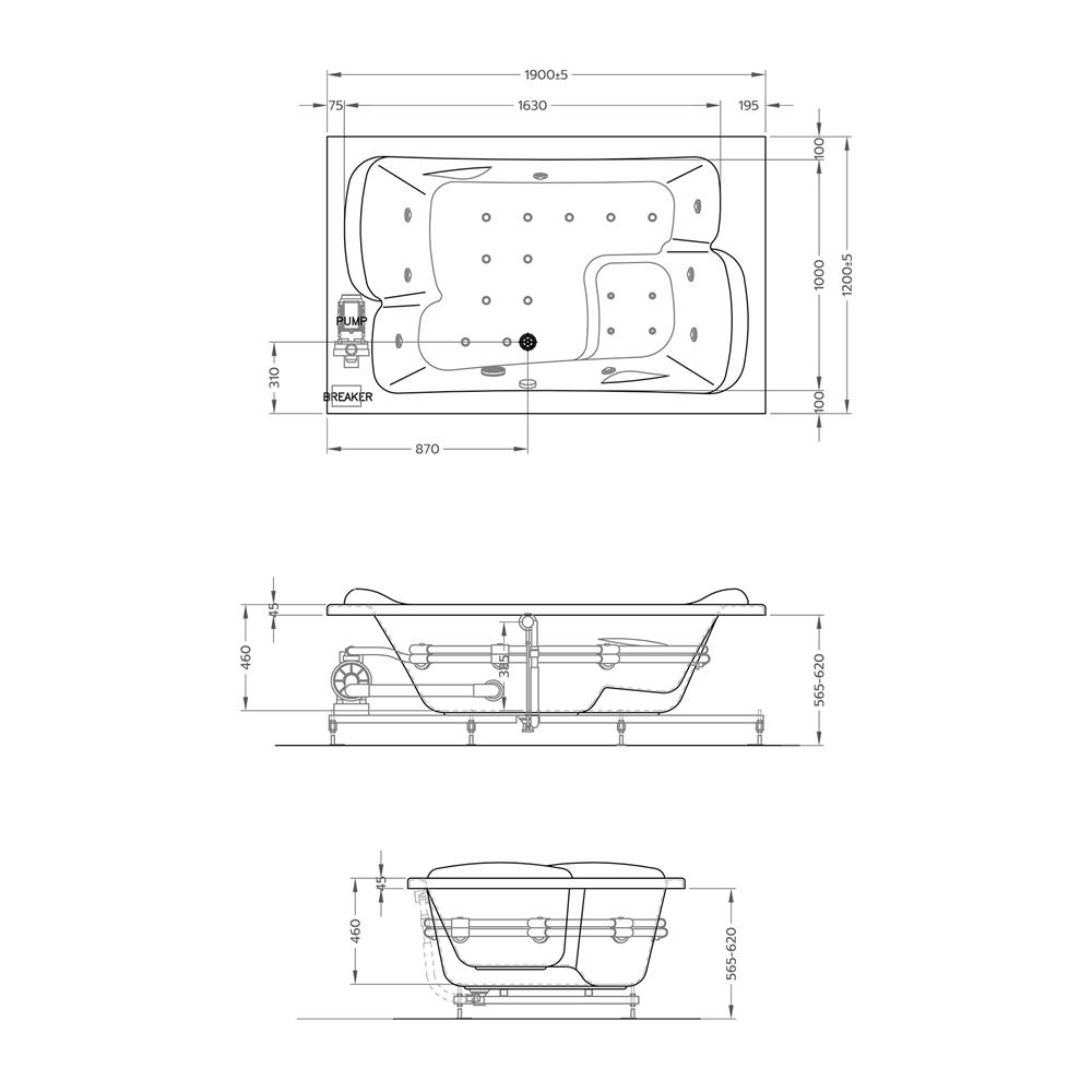 อ่างน้ำวนอัดอากาศ CRISTINA CT-CV-B190120FWA 190 ซม. สีขาว