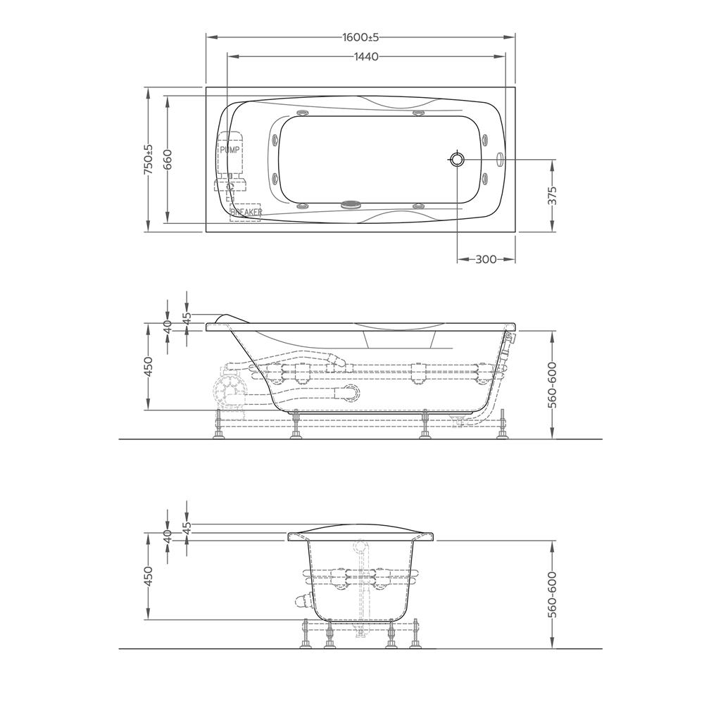 อ่างอาบน้ำ CRISTINA OZ-PA-160075WP 160 ซม. สีขาว