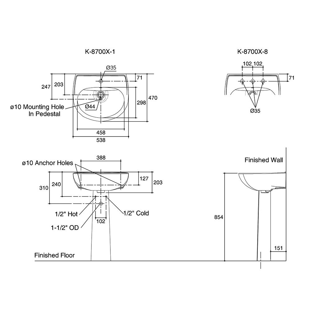 อ่างล้างหน้าแขวน KOHLER K-8703X สีขาว