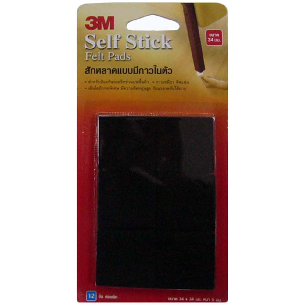 สักหลาดแบบเหลี่ยม 3M 34x34 มม. สีดำ 12 ชิ้น