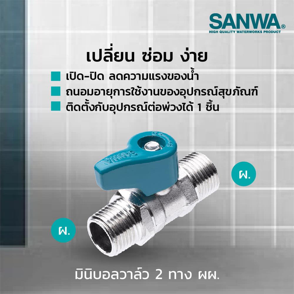 มินิบอลวาล์ว MALE/MALE SANWA 1/2 นิ้ว สีฟ้า