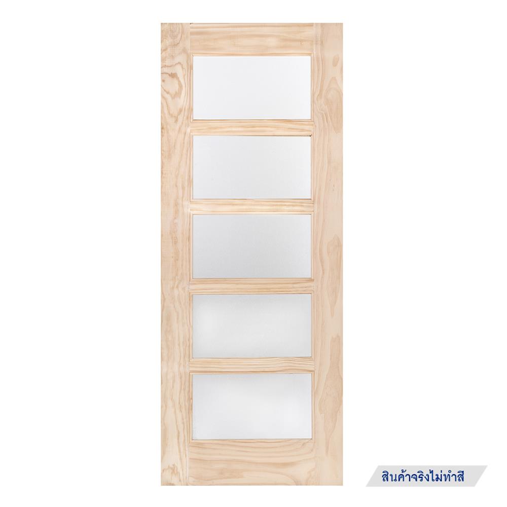 ประตูไม้สนนิวซีแลนด์ พร้อมกระจก MODERN DOORS L.145 80X200 ซม. สีธรรมชาติ ไม่เจาะลูกบิด