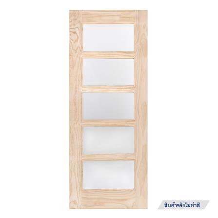 ประตูไม้สนนิวซีแลนด์ พร้อมกระจก MODERN DOORS L.145 80X200 ซม. สีธรรมชาติ ไม่เจาะลูกบิด