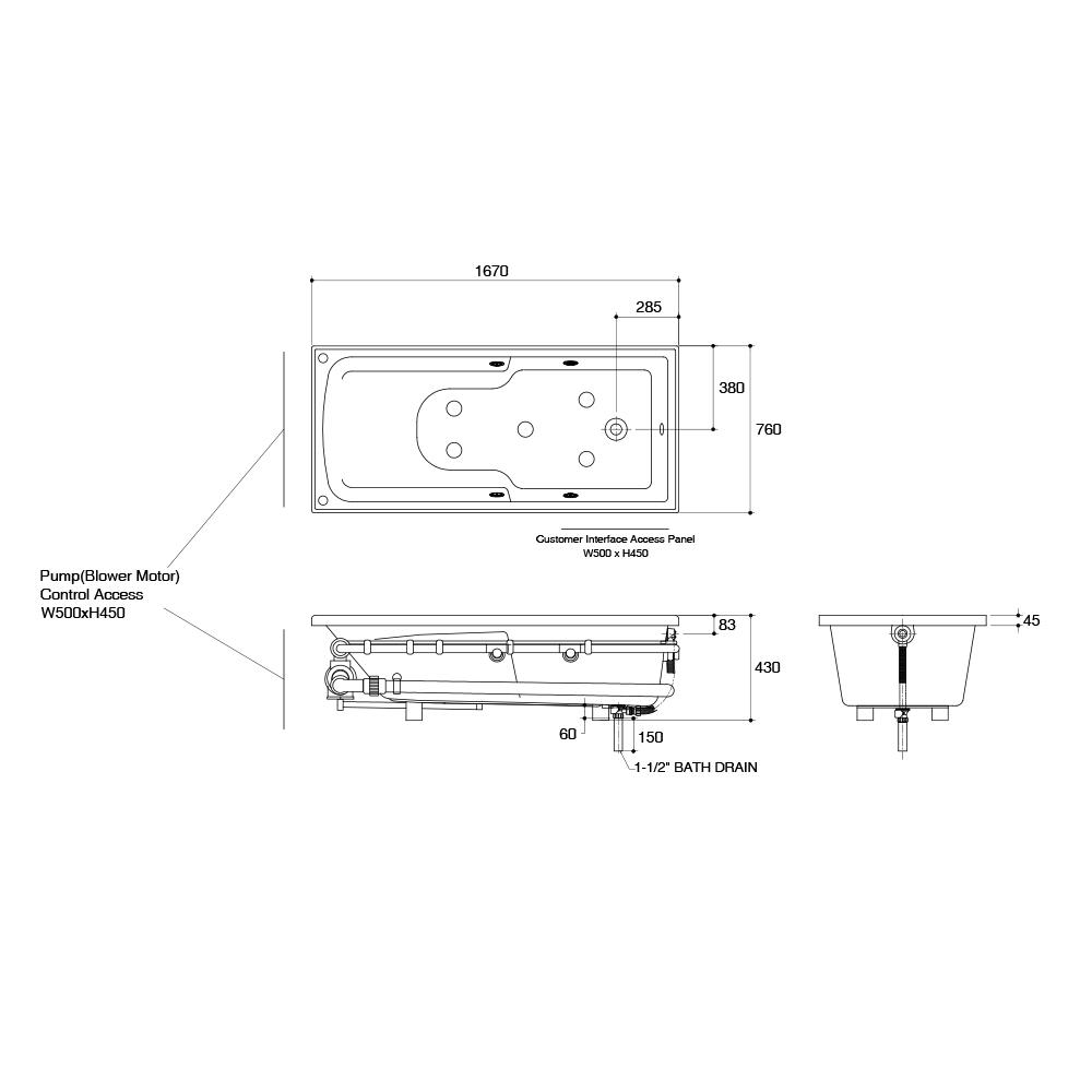 อ่างอาบน้ำ KOHLER K-18779X-0 167.5 ซม. สีขาว