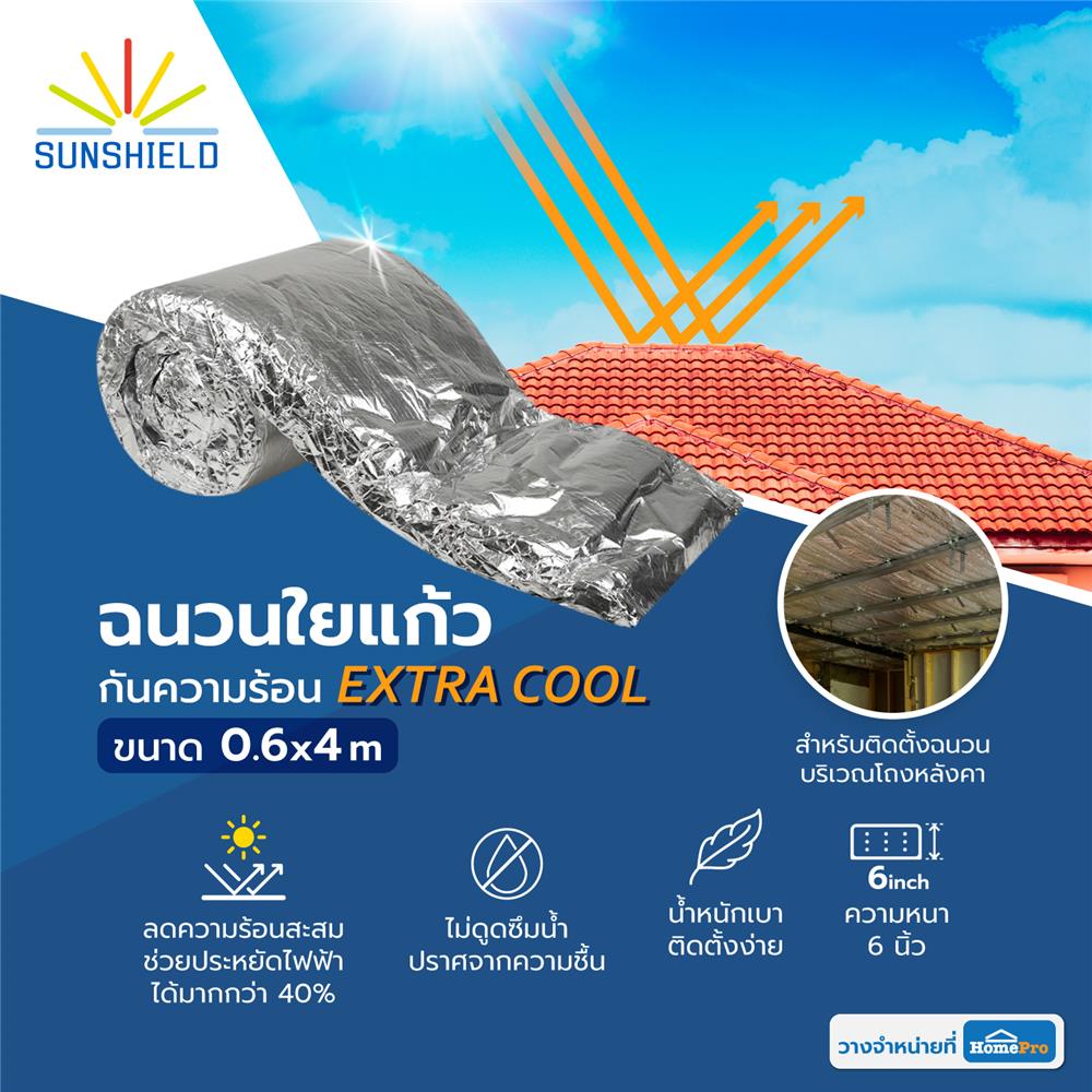 ฉนวนใยแก้วกันความร้อน SUNSHIELD EXTRA COOL หนา 6 นิ้ว 0.6X4 ม.