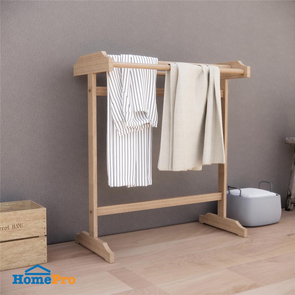 ราวพาดผ้าไม้ยางพารา 4 เส้น สีธรรมชาติ PLIM