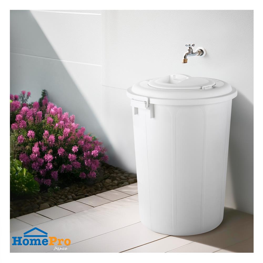 ถังน้ำถังน้ำกลมพร้อมฝาล็อค PLIM 115L (30.3.gl) สีขาว