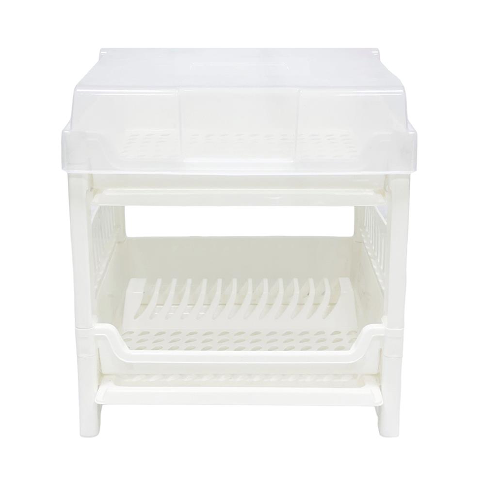 ชั้นคว่ำจานพลาสติก 2 ชั้น มีฝาครอบ SN 787 สีขาว