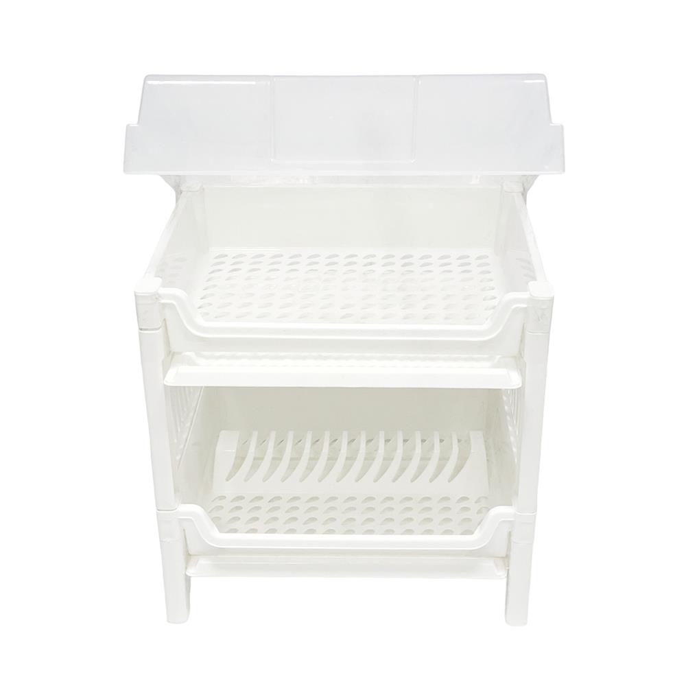 ชั้นคว่ำจานพลาสติก 2 ชั้น มีฝาครอบ SN 787 สีขาว