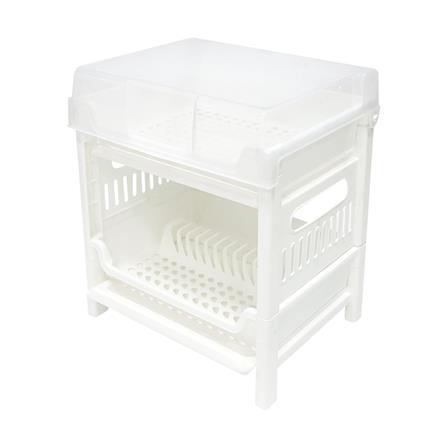 ชั้นคว่ำจานพลาสติก 2 ชั้น มีฝาครอบ SN 787 สีขาว