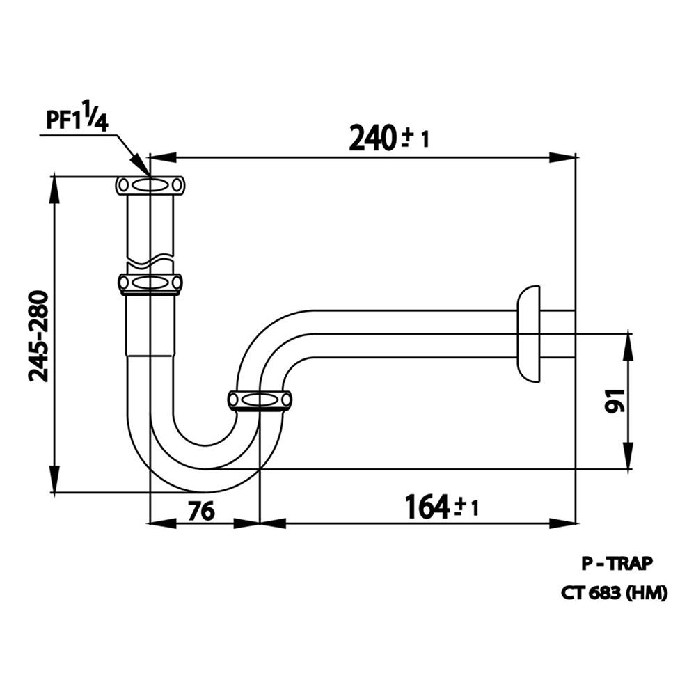 ท่อน้ำทิ้งอ่างล้างหน้าพีแทรป 24 ซม. COTTO CT683(HM)