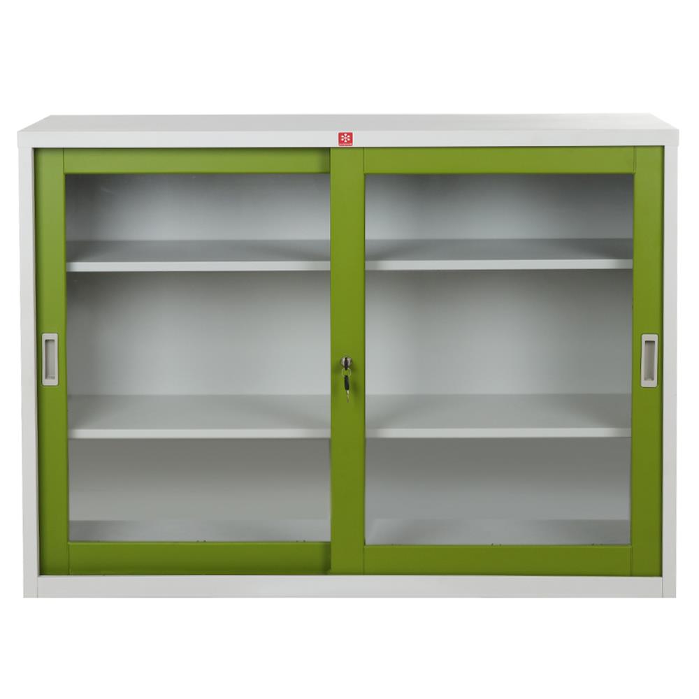 ตู้เหล็กบานเลื่อนกระจก LUCKY WORLD KSG-120-GG สีเขียว