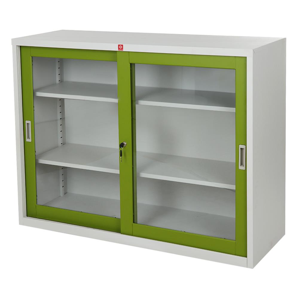 ตู้เหล็กบานเลื่อนกระจก LUCKY WORLD KSG-120-GG สีเขียว