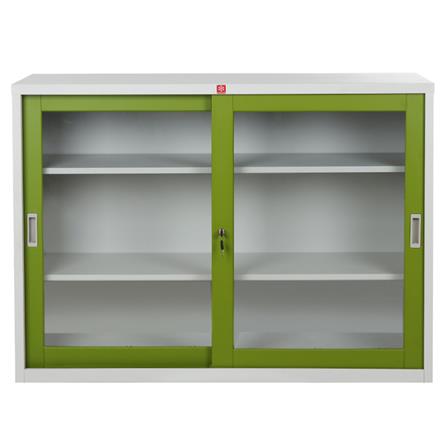 ตู้เหล็กบานเลื่อนกระจก LUCKY WORLD KSG-120-GG สีเขียว