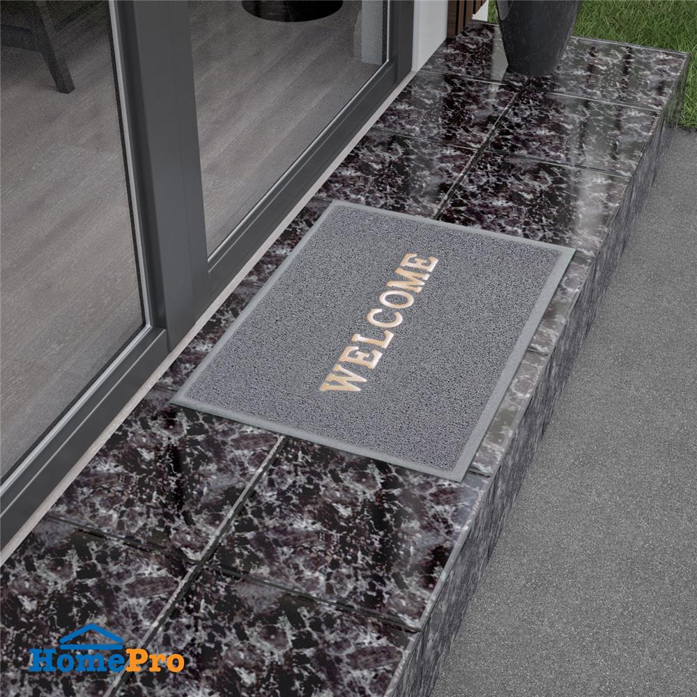 พรมเช็ดเท้าดักฝุ่น HOME LIVING STYLE WELCOME 50X70 ซม. สีเทา