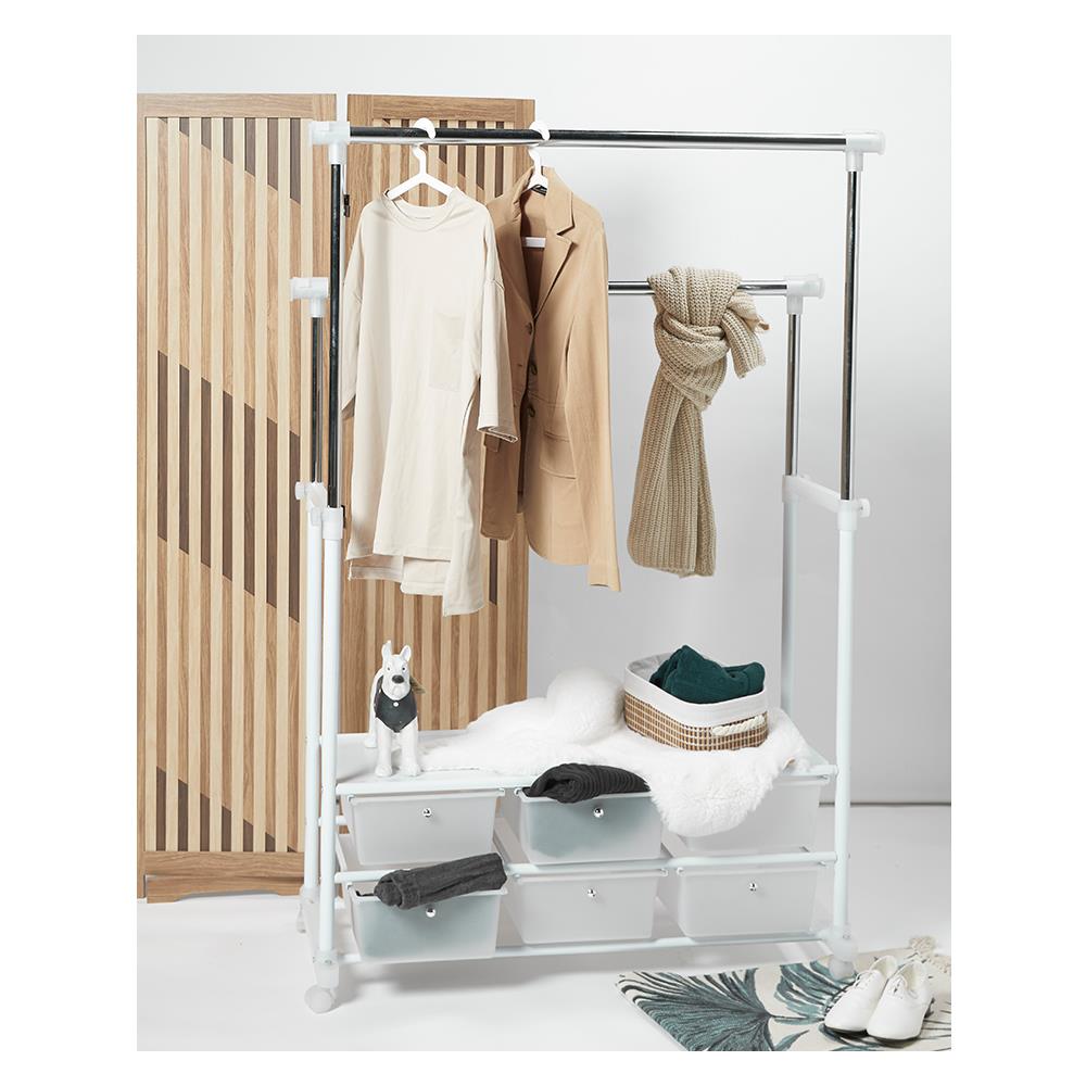 ราวแขวนผ้า 6 ลิ้นชัก ปรับระดับ PLIM 150x47x165 ซม. สีขาว