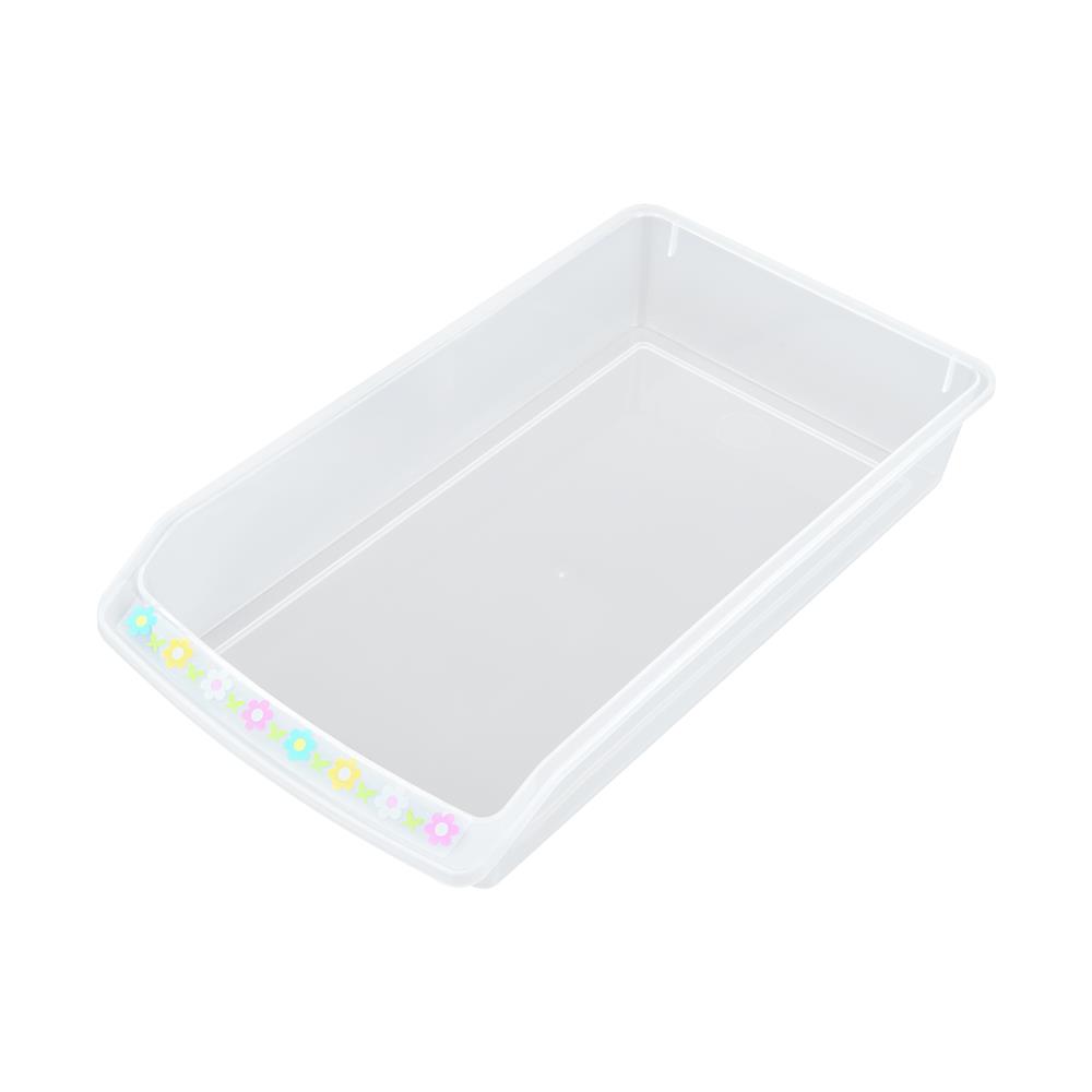 ถาดพลาสติกเหลี่ยมกว้างลายดอกไม้ 8" เอกดำรงค์ K-181 สีใส