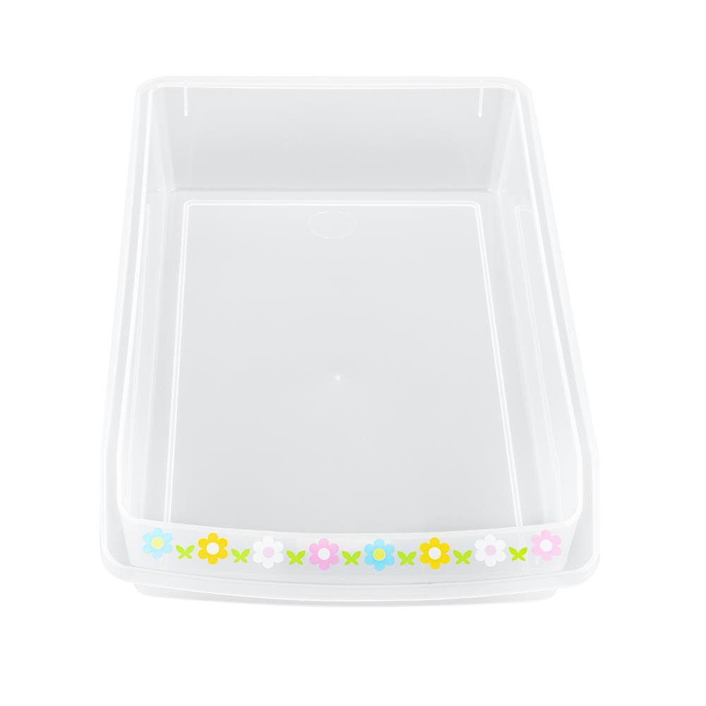 ถาดพลาสติกเหลี่ยมกว้างลายดอกไม้ 8" เอกดำรงค์ K-181 สีใส