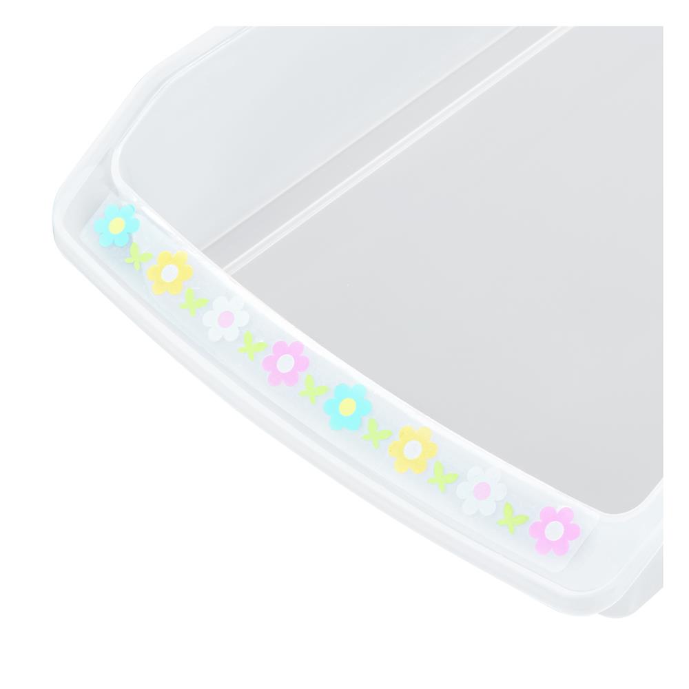 ถาดพลาสติกเหลี่ยมกว้างลายดอกไม้ 8" เอกดำรงค์ K-181 สีใส