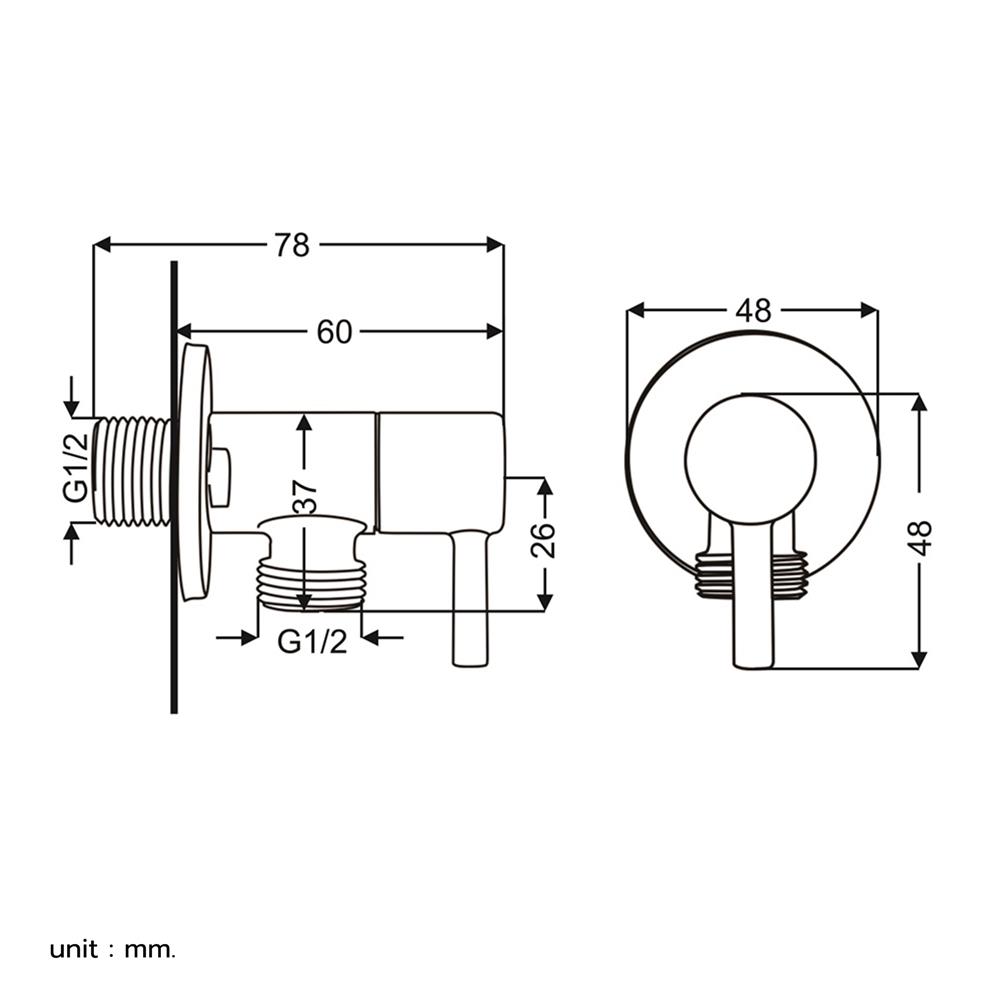 สต๊อปวาล์ว 1 ทาง RASLAND D33 สีเงิน