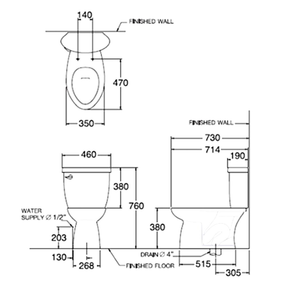 สุขภัณฑ์ 2 ชิ้น KARAT K-17285X-WK 3.75 ลิตร สีขาว