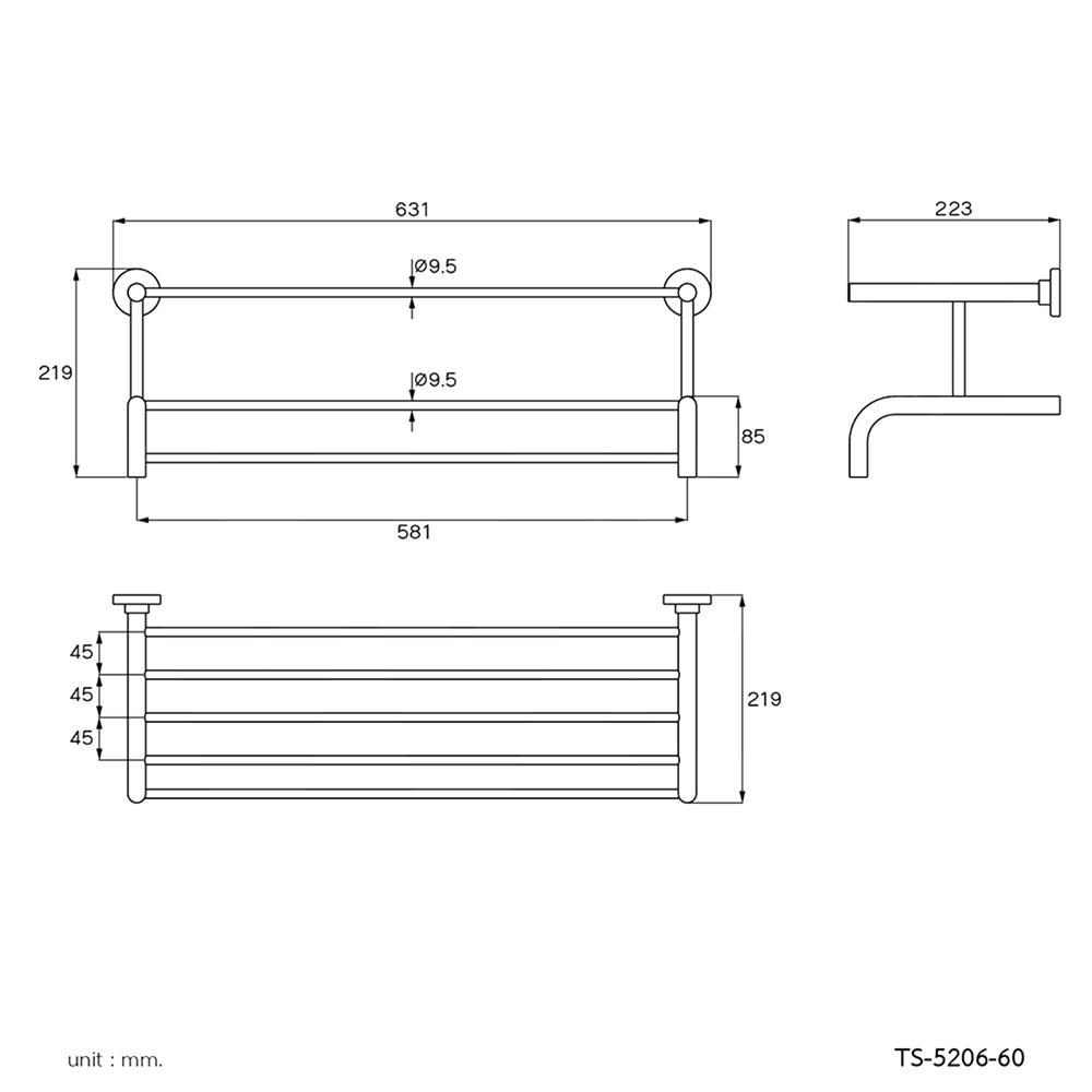 ชั้นวางพร้อมราว WS TS-5206-60 60 ซม. สเตนเลส