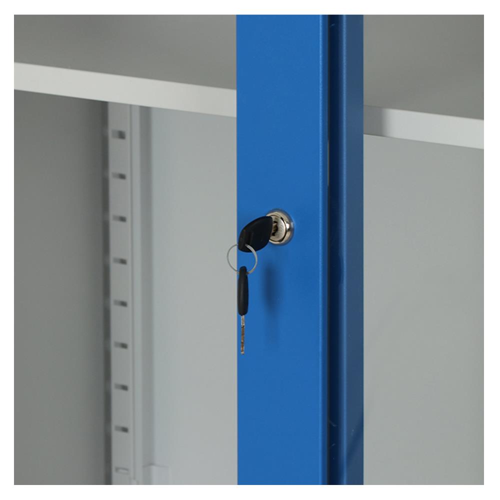 ตู้เหล็กสูงบานเลื่อนกระจก LUCKY WORLD KSG-914-RG สีน้ำเงิน