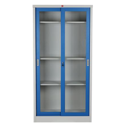 ตู้เหล็กสูงบานเลื่อนกระจก LUCKY WORLD KSG-914-RG สีน้ำเงิน_0