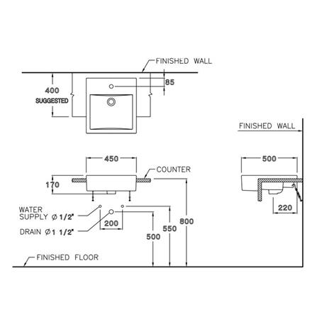 อ่างล้างหน้าฝังครึ่งเคาน์เตอร์ COTTO C02717 สีขาว_1