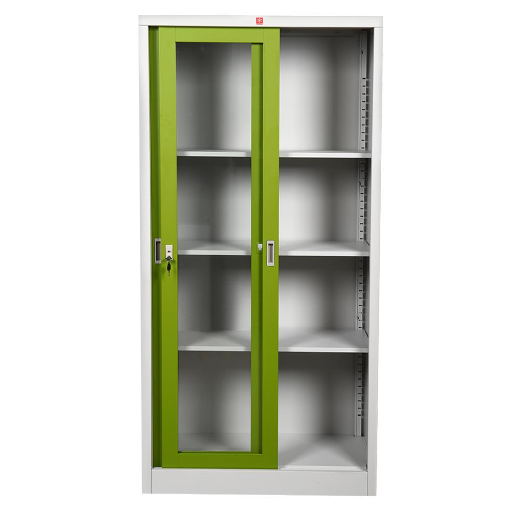 ตู้เหล็กสูงบานเลื่อนกระจก LUCKY WORLD KSG-914-GG สีเขียว