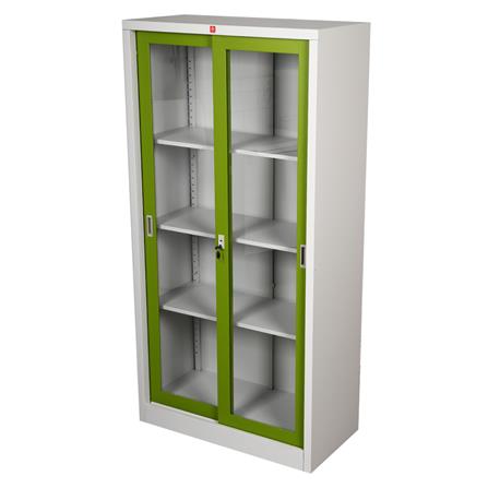 ตู้เหล็กสูงบานเลื่อนกระจก LUCKY WORLD KSG-914-GG สีเขียว_1