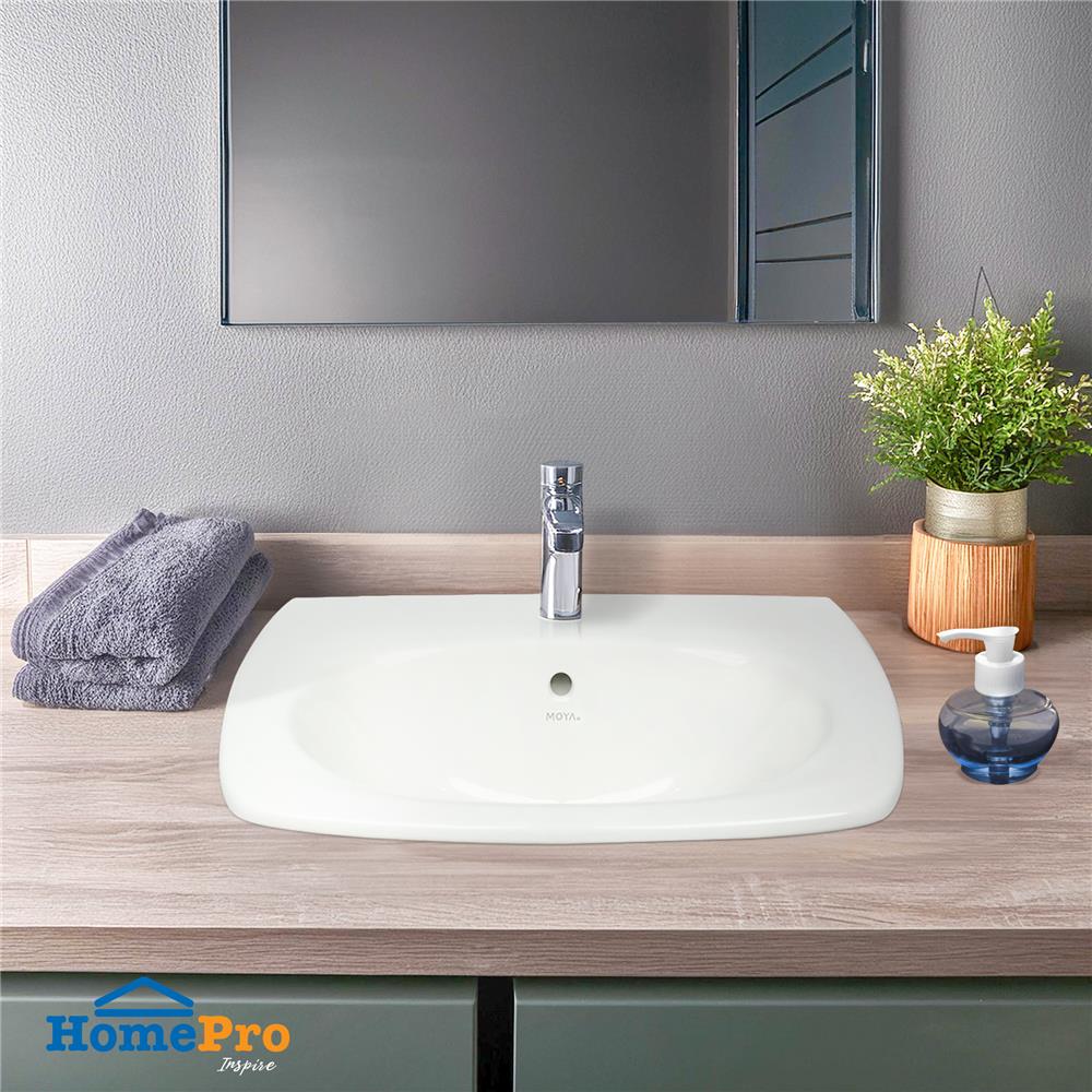 อ่างล้างหน้า ฝังบนเคาน์เตอร์ MOYA สีขาว