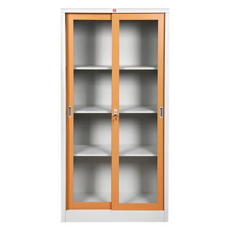 ตู้เหล็กสูงบานเลื่อนกระจก LUCKY WORLD KSG-914-EG สีน้ำตาล_1