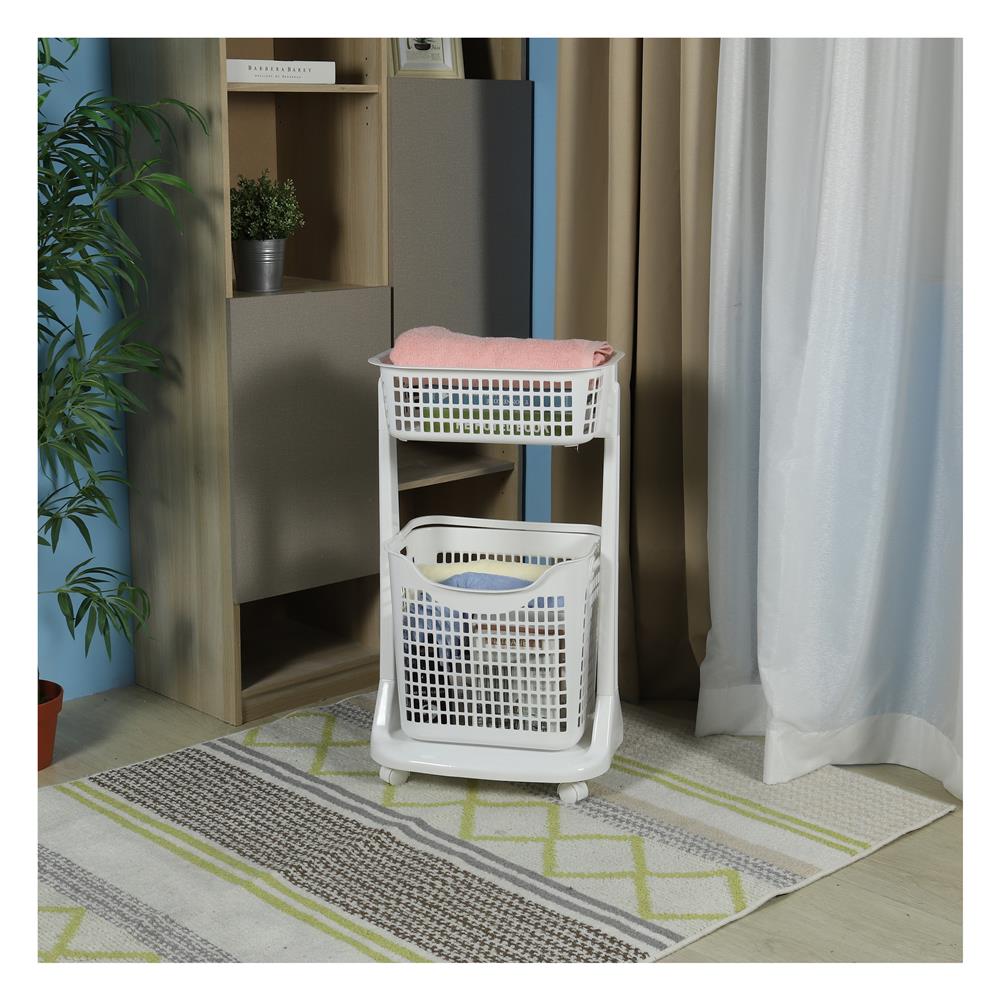 ตะกร้าผ้าเหลี่ยมมีล้อ2 ชั้น API 1020 ขาว