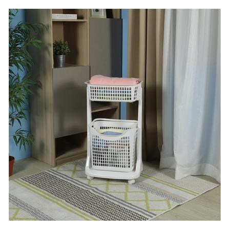 ตะกร้าผ้าเหลี่ยมมีล้อ2 ชั้น API 1020 ขาว_3