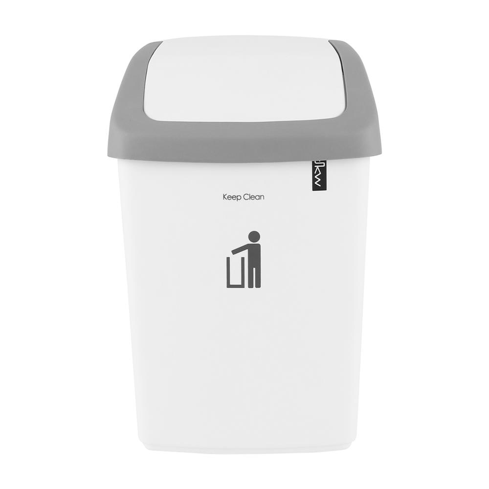 ถังขยะเหลี่ยมฝาสวิง DKW HH-208P ขนาด 9L สีขาวเทา