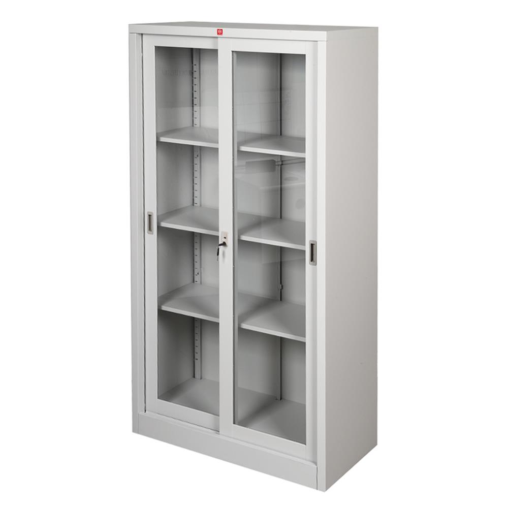 ตู้เหล็กสูงบานเลื่อนกระจก LUCKY WORLD KSG-914-TG สีเทาทราย