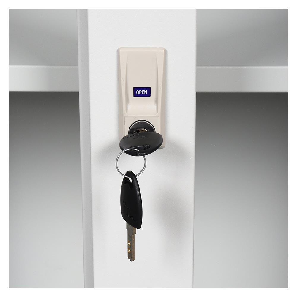 ตู้เหล็กสูงบานเลื่อนกระจก LUCKY WORLD KSG-914-TG สีเทาทราย