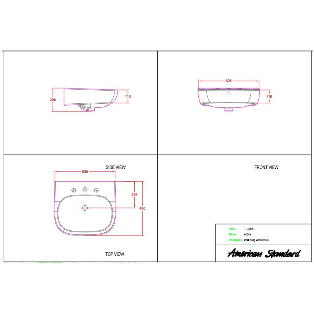 อ่างล้างหน้าแขวน AMERICAN STANDARD TF-0955 สีขาว