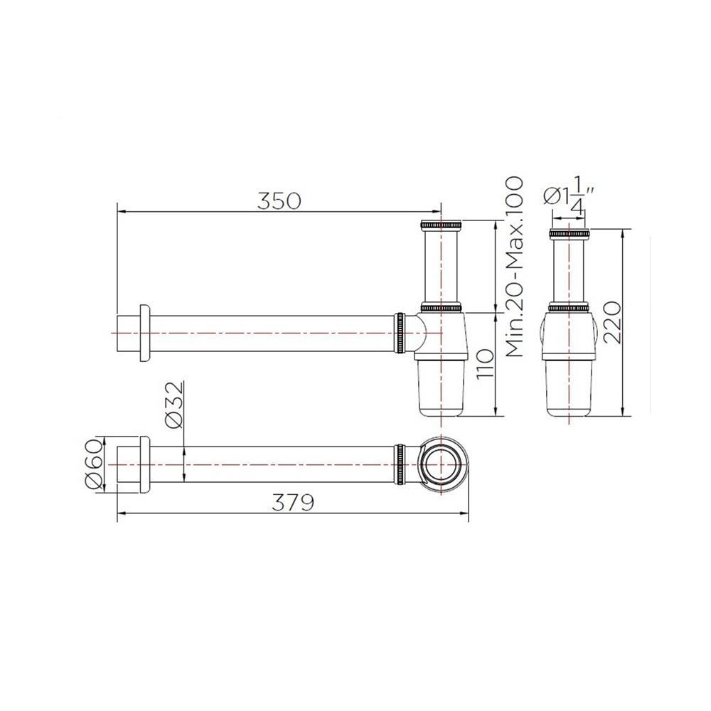 ท่อน้ำทิ้งอ่างล้างหน้ากระปุก KARAT BAT3S-50 35ซม.สีโครม