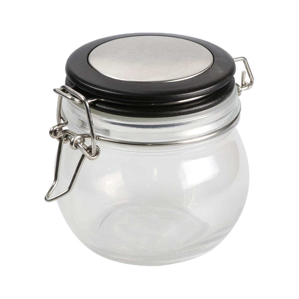 ขวดโหลแก้วกลมฝาสปริง S ขอบสีดำ