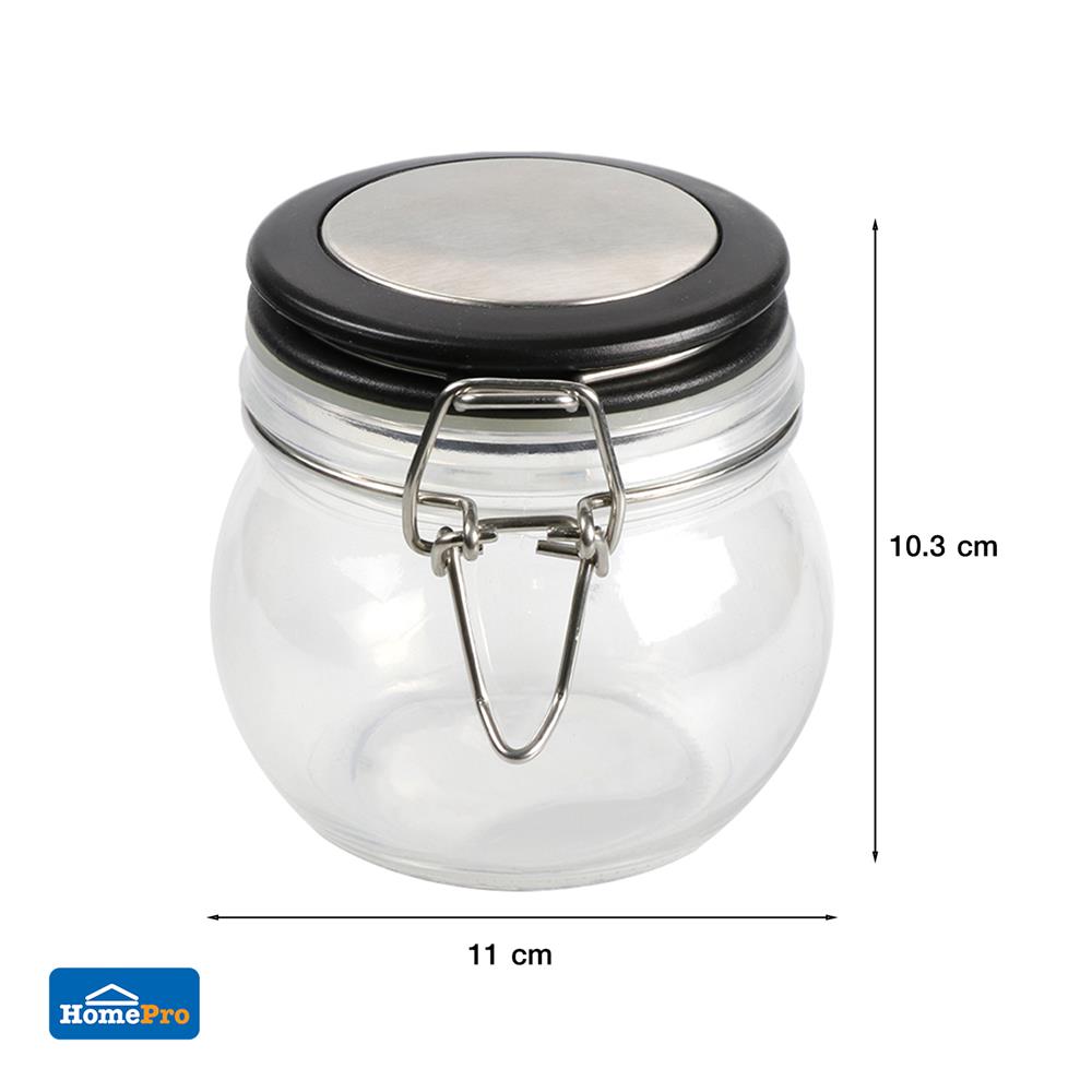 ขวดโหลแก้วกลมฝาสปริง S ขอบสีดำ