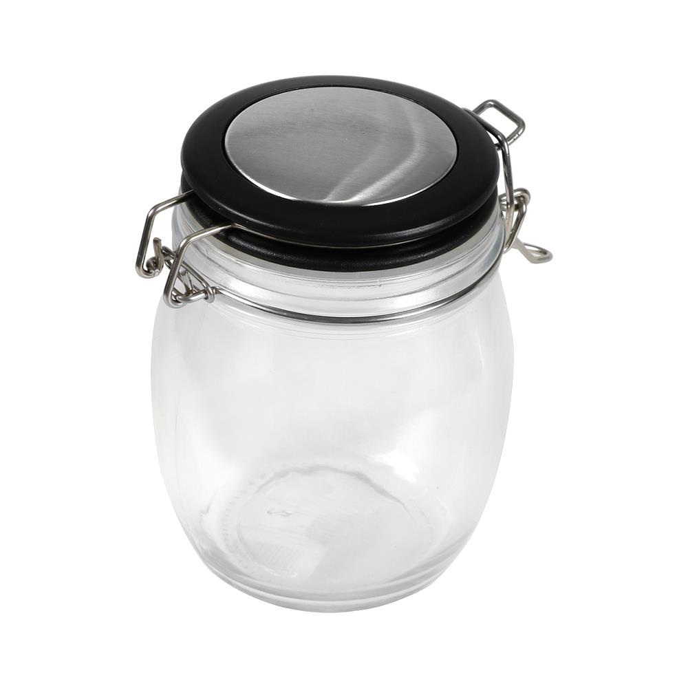 ขวดโหลแก้วกลม-M ฝาสปริงขอบดำ