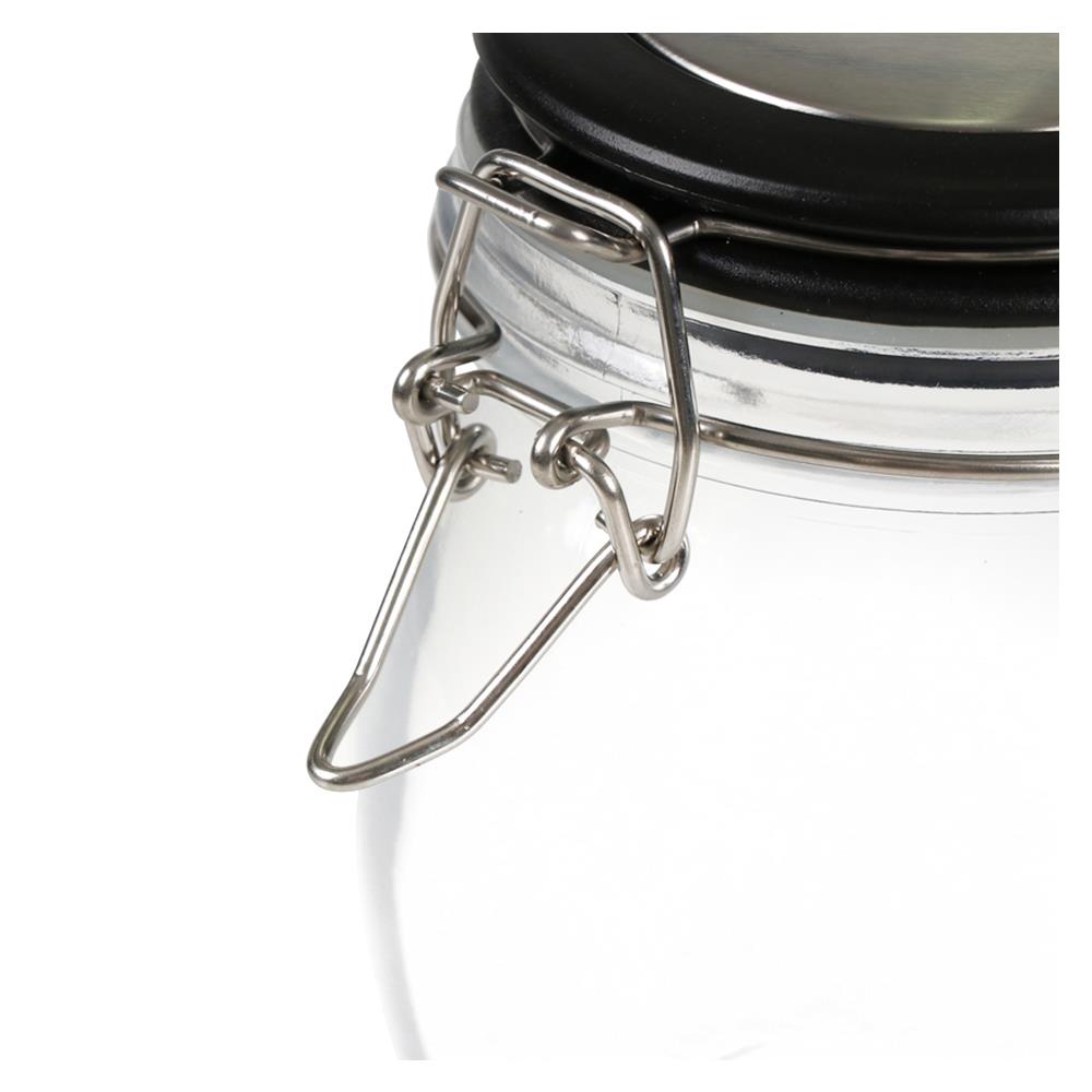 ขวดโหลแก้วกลม-M ฝาสปริงขอบดำ