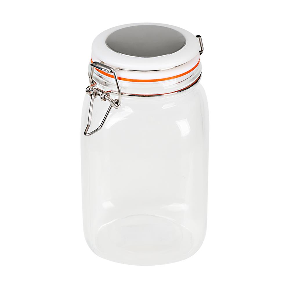 ขวดโหลแก้วกลม ไซส์ L ฝาสปริงสีขาว ขอบยางสีส้ม