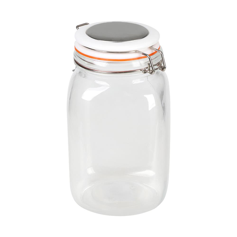 ขวดโหลแก้วกลม ไซส์ L ฝาสปริงสีขาว ขอบยางสีส้ม