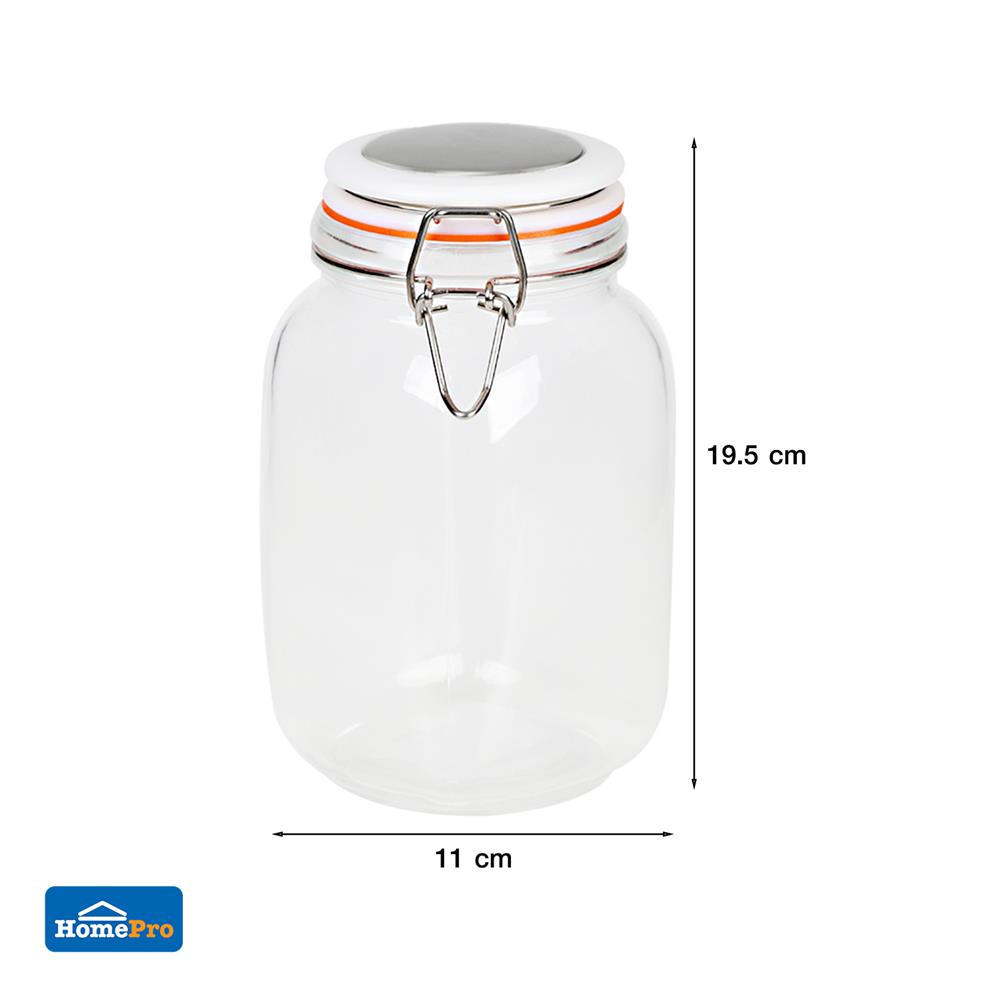 ขวดโหลแก้วกลม ไซส์ L ฝาสปริงสีขาว ขอบยางสีส้ม