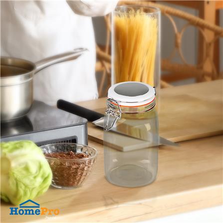 ขวดโหลแก้วกลม ไซส์ L ฝาสปริงสีขาว ขอบยางสีส้ม_4