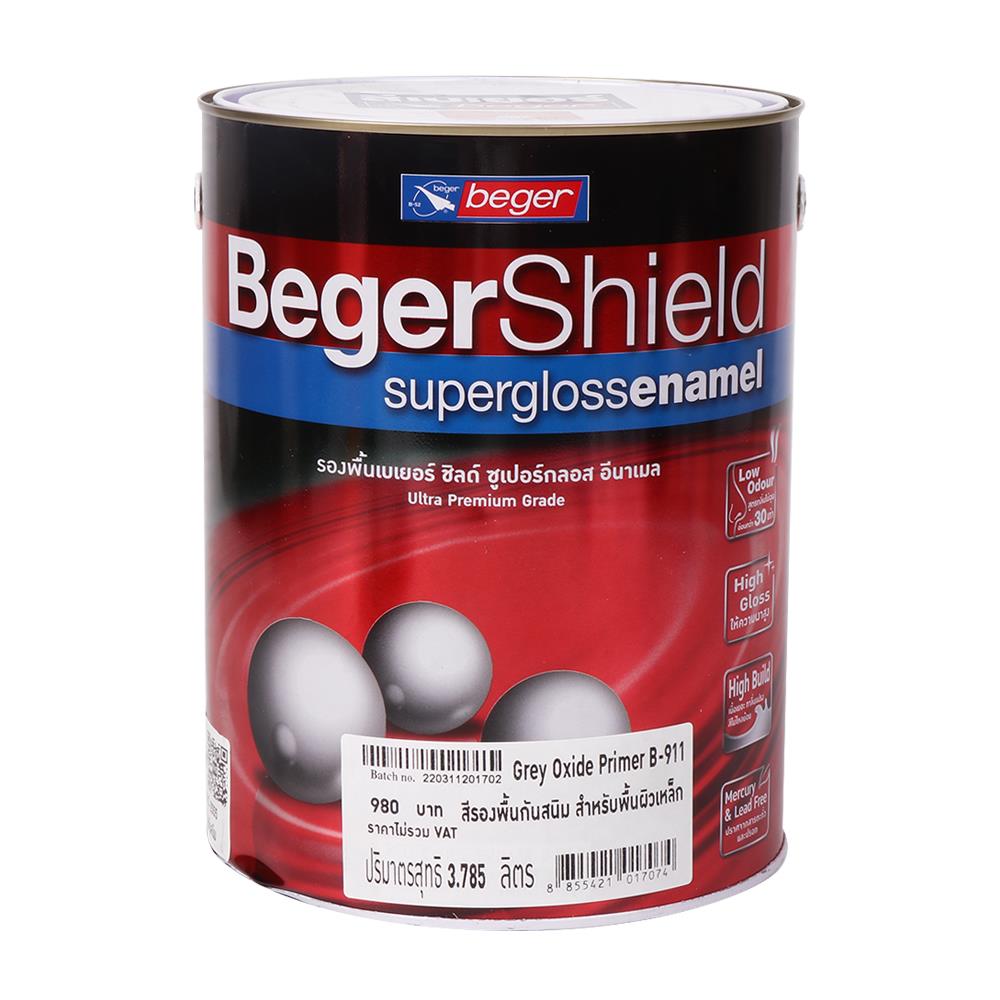 สีรองพื้นโลหะ BEGERSHIELD SUPERGLOSS ENAMEL B911 สีเทา 1 แกลลอน